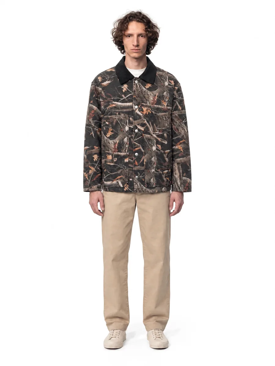 Camo jacket on a model, front